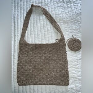 Tan Woven/Crochet Shoulder Bag